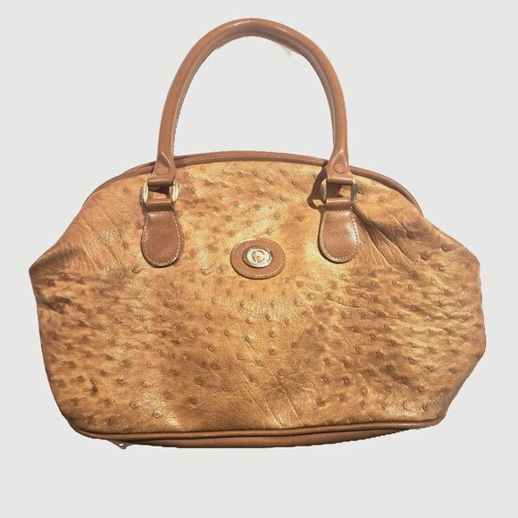 Carryland Tan Faux Ostrich Leather Satchel Purse – Double Handle Handbag - Picture 1 of 14